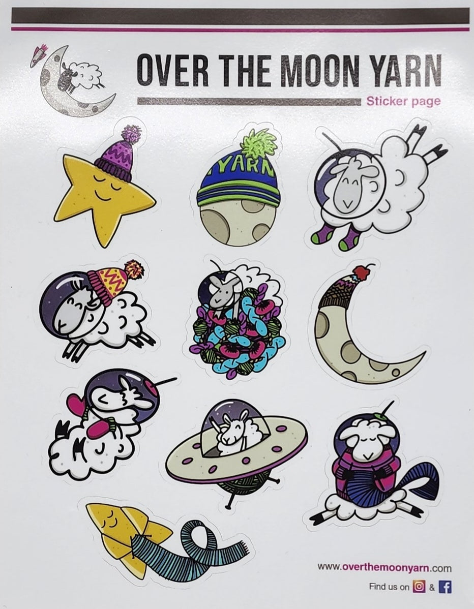 Over the Moon Yarn Sticker Page